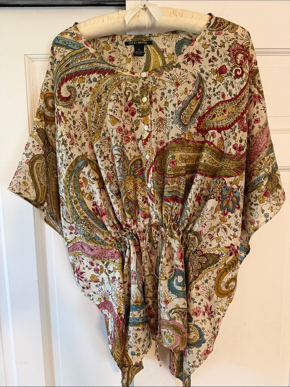 Lucky Brand Silk Paisley Button-Front Drawstring Tunic